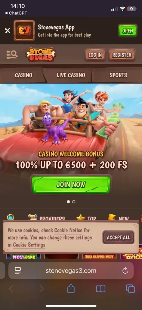 StoneVegas mobil főoldal